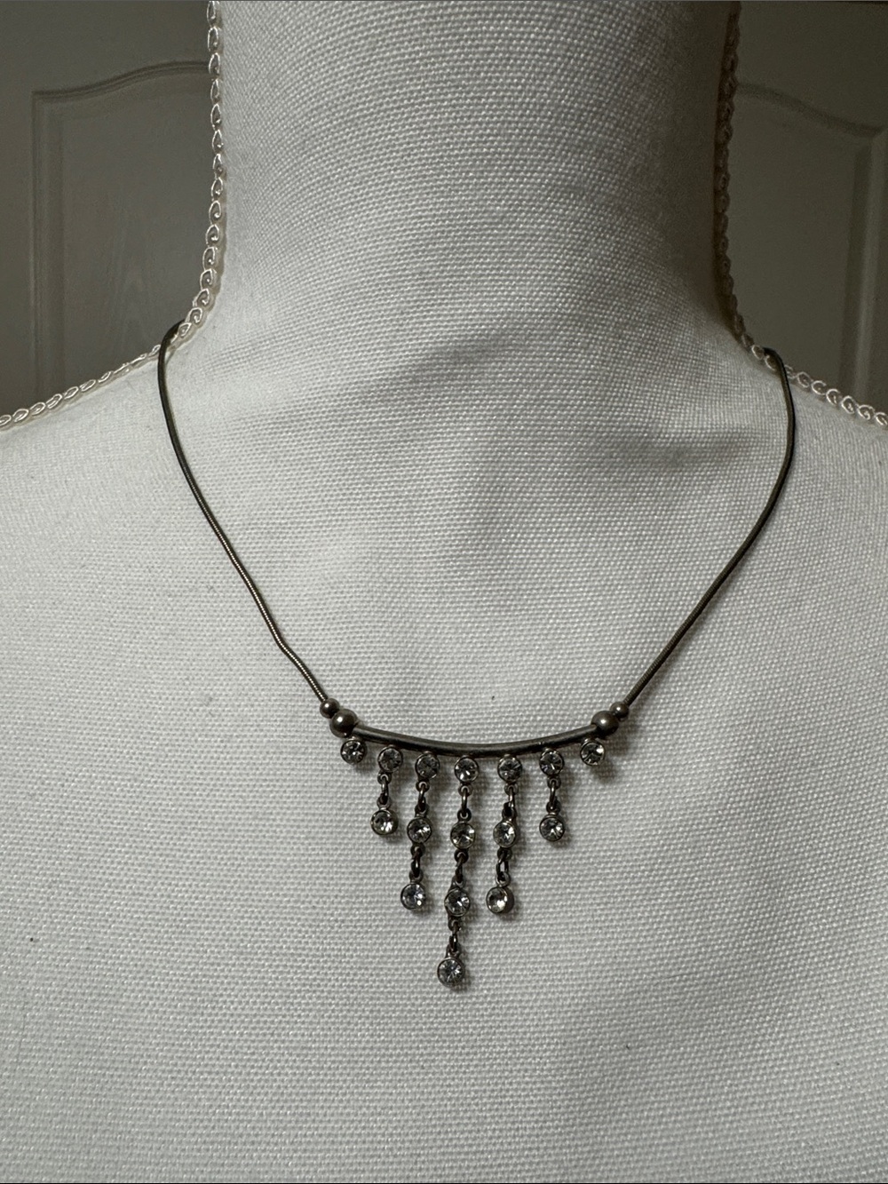 Icing Gunmetal Dangle Necklace with Crystal Accent